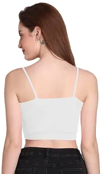 THE BLAZZE 1290 Women's Cotton Basic Sexy Solid Slim Fit Sleeveless Saree Readymade Saree Blouse Crop Top T-Shirt for Women (2XL, White)-thumb2