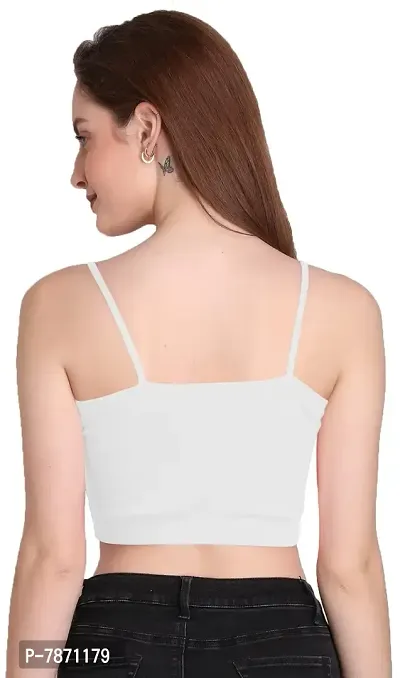 THE BLAZZE 1290 Women's Cotton Basic Sexy Solid Slim Fit Sleeveless Saree Readymade Saree Blouse Crop Top T-Shirt for Women (2XL, White)-thumb3