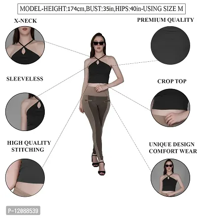 AD2CART A1685 Women's Basic Solid X-Cross Notch Neck Crop Top for Women Stylish Western-thumb5
