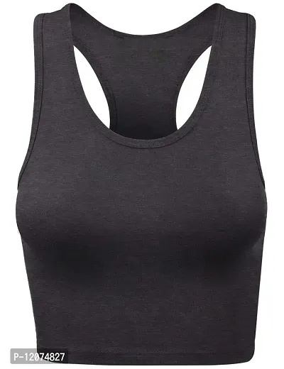 THE BLAZZE Women's Cotton Racerback Basic Crop Tank Tops (X-Large, Charcoal Melange Royal Blue)-thumb2