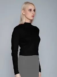 AD2CART A1756 Women's Basic Solid Turtle Neck Full Sleeves Stretchable Ribbed Crop Top for Women Stylish Western-thumb2