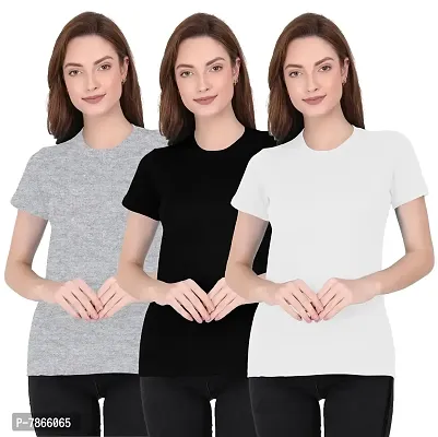 THE BLAZZE 1019 Women's Cotton Round Neck Half Sleeve T-Shirts for Women Combo (Pack of 2)