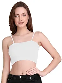 THE BLAZZE 1290 Women's Cotton Basic Sexy Solid Slim Fit Sleeveless Saree Readymade Saree Blouse Crop Top T-Shirt for Women (2XL, White)-thumb4