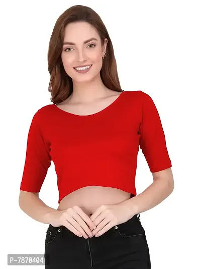 THE BLAZZE 1303 Sexy Women's Cotton Scoop Neck Elbow Sleeve Tank Crop Tops Bustier Bra Vest Crop Top Bralette Readymade Saree Blouse for Women (Large, Red)