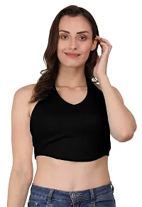 AD2CART A1590 Women's Casual Stretchy V Neck Halter Top Sleeveless Crop Tops for Women-thumb2