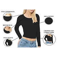 THE BLAZZE 1089 Women's Basic Sexy Solid Round Neck Slim Fit Full Sleeve Crop Top T-Shirt for Women (X-Small, Maroon)-thumb3