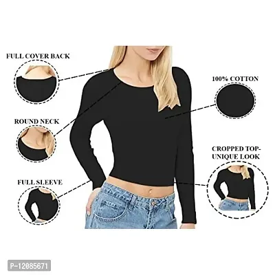 THE BLAZZE 1089 Women's Basic Sexy Solid Round Neck Slim Fit Full Sleeve Crop Top T-Shirt for Women (X-Small, Maroon)-thumb4