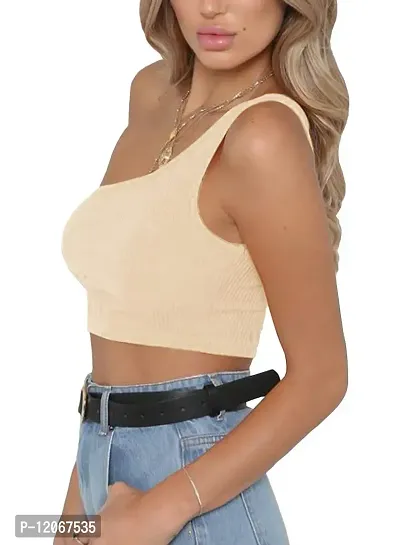 THE BLAZZE Women's Sleeveless Crop Tops Sexy Strappy Tees (S, Light Apricot)-thumb2