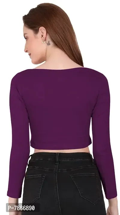 THE BLAZZE 1059 Women's Basic Sexy Solid Scoop Neck Slim Fit Full Sleeve Crop Top T-Shirt for Women (Medium(32-34), Violet)-thumb3