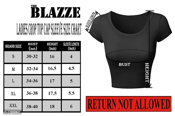 THE BLAZZE 1051 Women's Basic Sexy Solid Scoop Neck Slim Fit Short Sleeves Crop Tops (X-Large(36?-38""), B - White)-thumb4