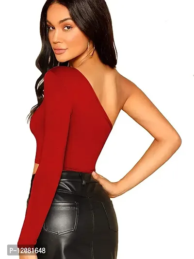 THE BLAZZE 1289 Women's Cotton Basic Sexy Solid Round Neck Slim Fit Full Sleeve Saree Readymade Saree Blouse Crop Top T-Shirts for Women (Small, Red)