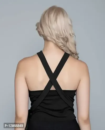 AD2CART A1728 Women's Basic Solid X Halter Neck X Back Front Tie Knot Crop Top for Women Stylish Western-thumb2