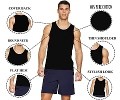 THE BLAZZE 0102 Men's Sleeveless Black Gym Tank Gym Stringer Tank Tops Gym Vest Muscle Tee Sleeveless Cotton T-Shirt for Men (Large, White)-thumb2