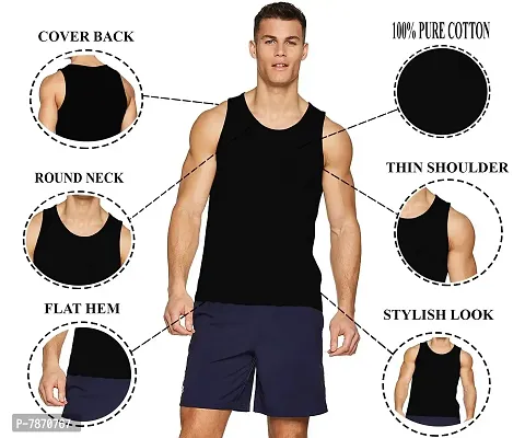 THE BLAZZE 0102 Men's Sleeveless Black Gym Tank Gym Stringer Tank Tops Gym Vest Muscle Tee Sleeveless Cotton T-Shirt for Men (Large, White)-thumb3