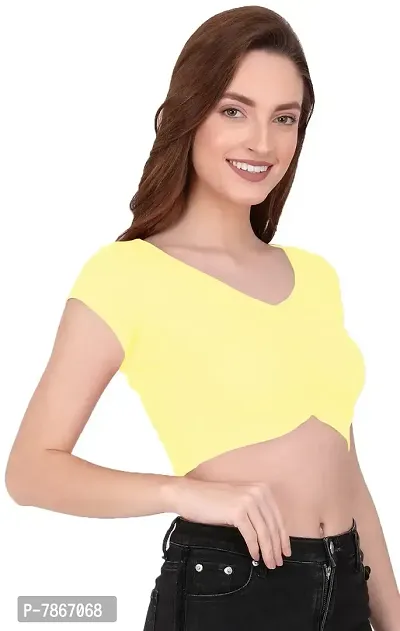 THE BLAZZE 1151 Women's Basic Sexy V Neck Slim Fit Crop Top T-Shirt for Women (X-Large, Yellow)