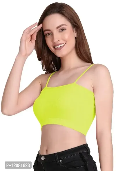 THE BLAZZE 1290 Women's Basic Sexy Solid Slim Fit Sleeveless Saree Readymade Saree Blouse Crop Top T-Shirt for Women (Small, Light Yellow)-thumb0