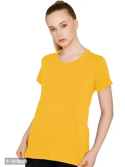 THE BLAZZE 1019 Women's Cotton Round Neck Half Sleeve Top Women's T-Shirt (Large, C - Yellow)-thumb3