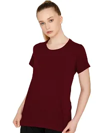 THE BLAZZE 1019 Women's Basic Sexy Solid Scoop Neck Slim Fit Full Sleeve Crop Top T-Shirt for Women (Small(30 -32 ), G - Maroon)-thumb2