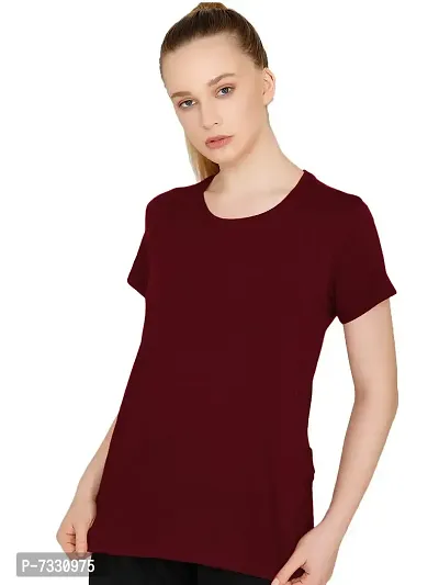 THE BLAZZE 1019 Women's Basic Sexy Solid Scoop Neck Slim Fit Full Sleeve Crop Top T-Shirt for Women (Small(30 -32 ), G - Maroon)-thumb3