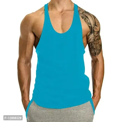 THE BLAZZE 0001 Men's Bodybuilding Gym Solid Color Tank Top Stringers (X-Large(40”-42"), I - Turquoises Blue)-thumb0