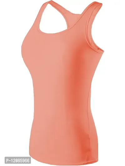 THE BLAZZE Women's Rib Racerback Tank Top (Medium, Light Orange)-thumb0