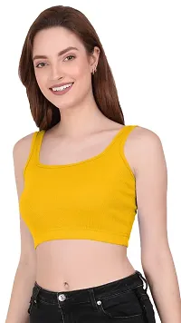 THE BLAZZE 1044 Women's Summer Basic Sexy Strappy Sleeveless Crop Tops (Large, Yellow)-thumb2