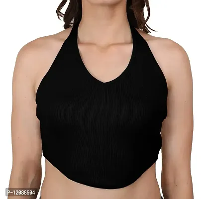 AD2CART A1590 Women's Casual Stretchy V Neck Halter Top Sleeveless Crop Tops for Women-thumb4
