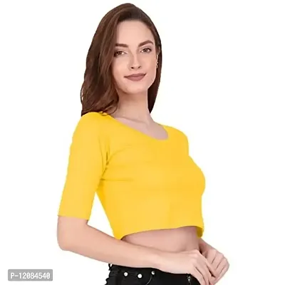 THE BLAZZE 1055 Women's Basic Sexy Solid Scoop Neck Slim Fit Short Sleeves Crop Tops-thumb6