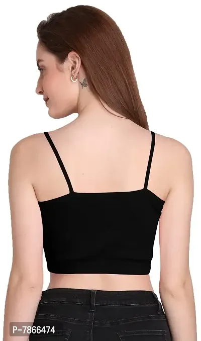 THE BLAZZE 1290 Women's Cotton Basic Sexy Solid Slim Fit Sleeveless Saree Readymade Saree Blouse Crop Top T-Shirt for Women (M, Black)-thumb3