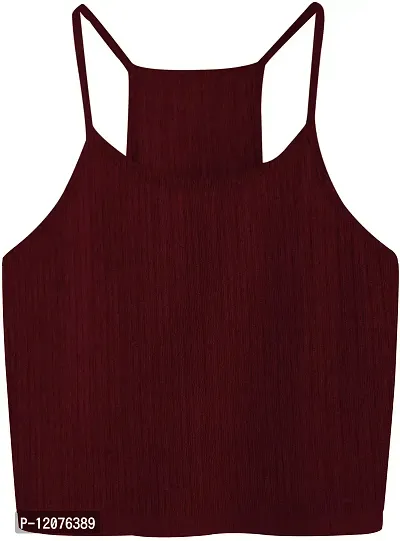 THE BLAZZE Women's Summer Basic Sexy Strappy Sleeveless Racerback Camisole Crop Top (S, Maroon)