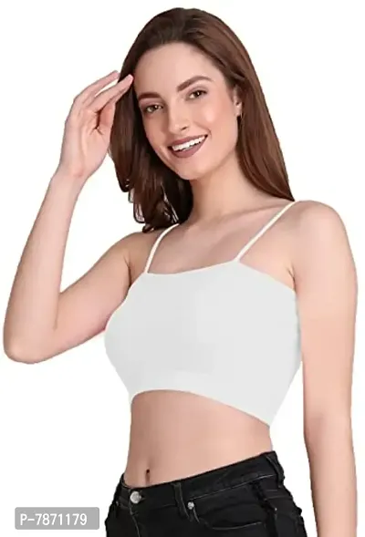 THE BLAZZE 1290 Women's Cotton Basic Sexy Solid Slim Fit Sleeveless Saree Readymade Saree Blouse Crop Top T-Shirt for Women (2XL, White)-thumb1