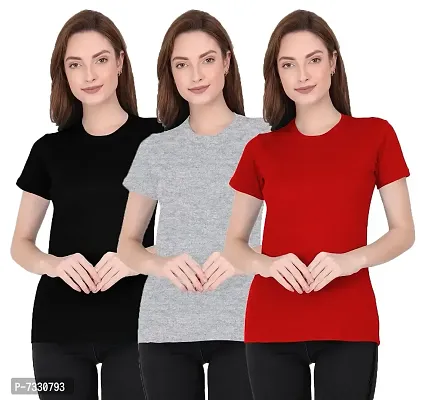 THE BLAZZE Women's T-Shirt (Pack of 3) (QW-62_Black  Grey  Red_Medium)