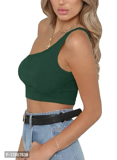 THE BLAZZE Women's Sleeveless Crop Tops Sexy Strappy Tees (L, Green+Wine Red)-thumb5