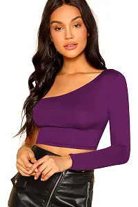 THE BLAZZE 1289 Women's Basic Sexy Solid Round Neck Slim Fit Full Sleevee Crop Top T-Shirt for Women-thumb1