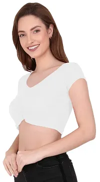 THE BLAZZE 1151 Women's Basic Sexy V Neck Slim Fit Crop Top T-Shirt for Women (X-Small, White)-thumb2