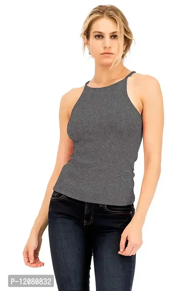 THE BLAZZE Women's Sleeveless Crop Tops Sexy Strappy Tees (XXL, Dark Grey)