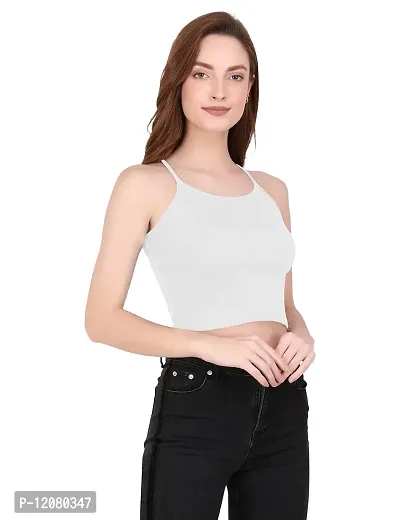 THE BLAZZE 1002 Women's Sleeveless Crop Tops Sexy Strappy Tees (XX-Large(38?-40""), L - White)-thumb3