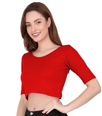 THE BLAZZE 1303 Sexy Women's Cotton Scoop Neck Elbow Sleeve Tank Crop Tops Bustier Bra Vest Crop Top Bralette Readymade Saree Blouse for Women (Large, Red)-thumb2