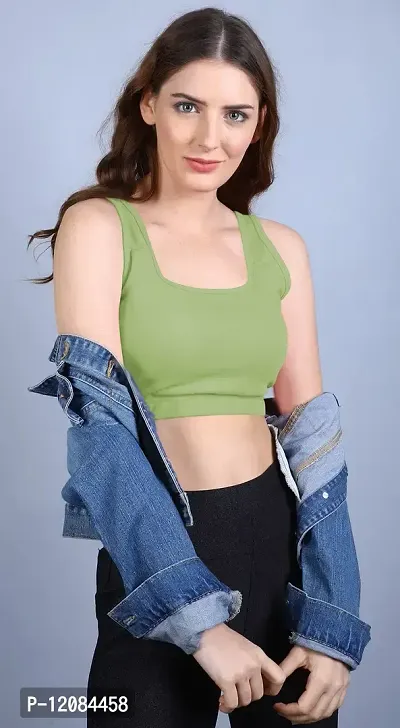 THE BLAZZE 1044 Women's Summer Basic Sexy Strappy Sleeveless Crop Tops (Medium, Light Green)-thumb6