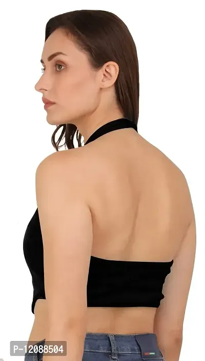 AD2CART A1590 Women's Casual Stretchy V Neck Halter Top Sleeveless Crop Tops for Women-thumb2