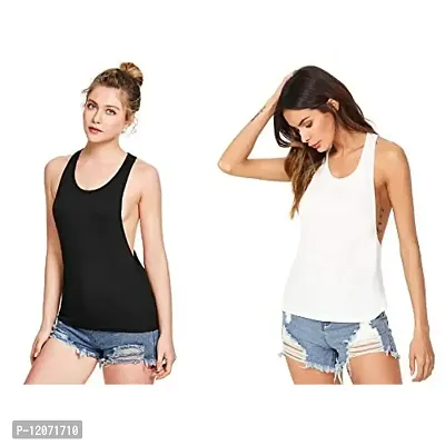 THE BLAZZE Women's Sleeveless Loose Fit Racerback Yoga Workout Tank Top (XL, Black+White)