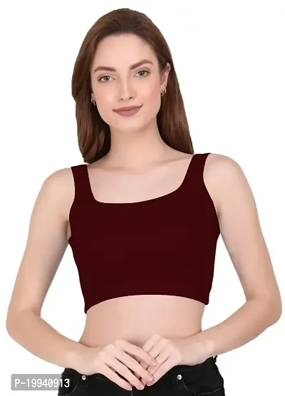 THE BLAZZE 1044 Womens Basic Square Neck Sleeveless Blouse Crop Top for Women