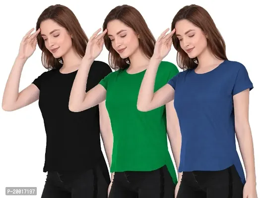 Classic Cotton Solid Tshirt for Women's Combo of 3-thumb0
