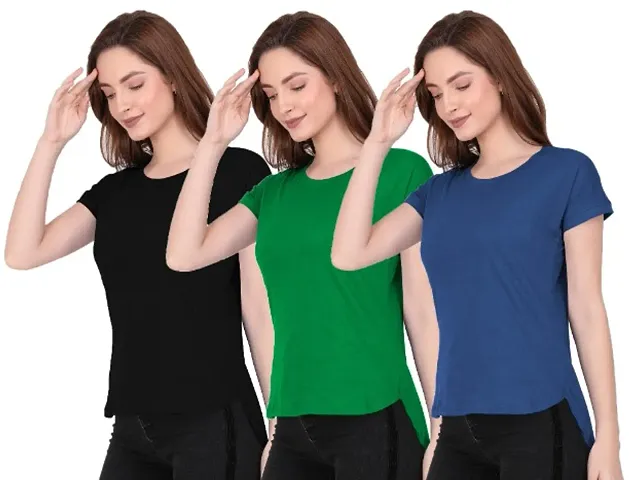 THE BLAZZE 1319 Women's Solid Regular Stylish Up and Down T-Shirts for Women