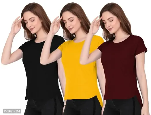 Classic Cotton Solid Tshirt for Women's Combo of 3