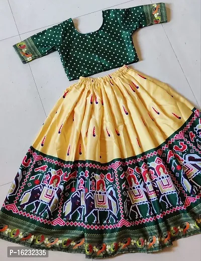 Patrani Yellow Satin Colourblocked Lehenga Cholis For Girls