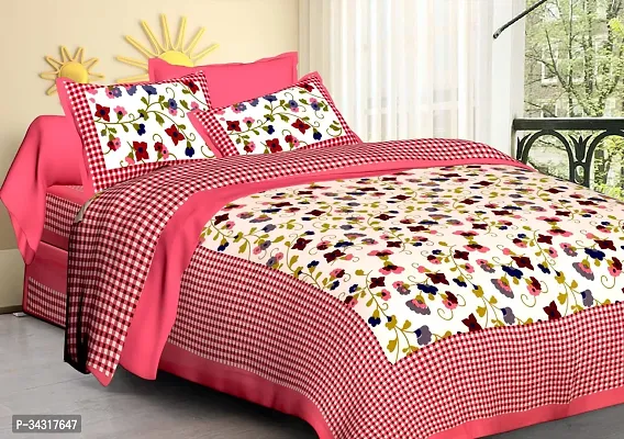 Comfortable Cotton Printed Double Bedsheet with Pillow Covers-thumb0