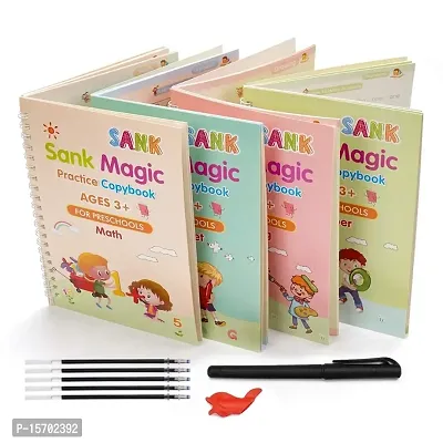HEXA HUB  Magic Practice Copy Book for Kids (4 BOOK + 10 REFILL+ 1 pen +1 grip) 4Pcs Magic Book with Pens, Calligraphy Books for Beginners Practice, Magical Reusable Hand Writing Book-thumb0