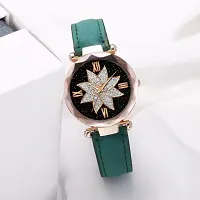 HRV Black Flower Dial Green Leather Belt Women Watch-thumb1