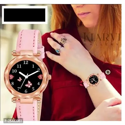 HRV Bty Black Dial Pink Leather Belt Girls and Women Analog Watch